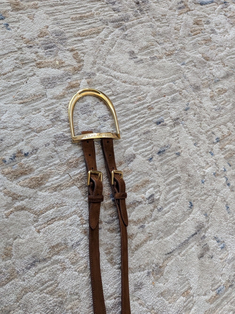 Ralph Lauren Brown Leather Stirrup Belt with Gold Buckle